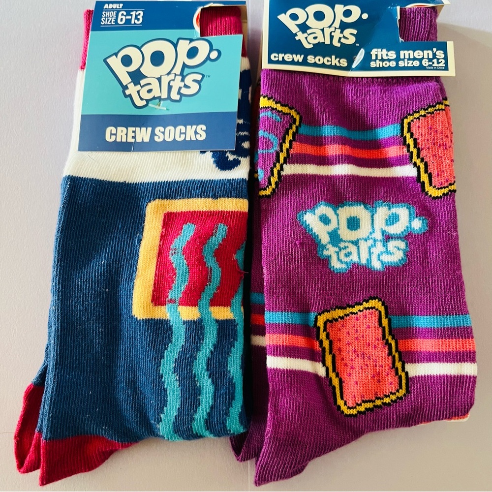 Kelloggs Pop Tarts 2 Pairs Graphic Stretch Crew Socks Adult One Size NWT